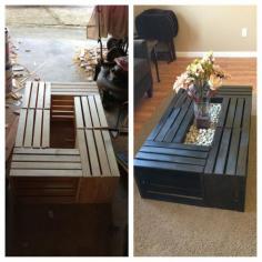 
                        
                            DIY Crate Table / Coffee Table / Espresso Stain / Crates Crates Crates (Got the crates from home depot, stained them, nailed them together, put board in the middle, river rock, vase, and flowers, easy and cheap -danielle)
                        
                    