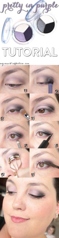 Easy to follow step by step Pretty In Purple makeup tutorial.- www.mynewestaddic...