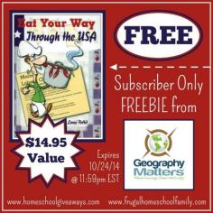 
                        
                            Awesome freebie from Geography Matters. Eat Your Way Through the USA- $14.95 value! Ends on 10/24/14!
                        
                    