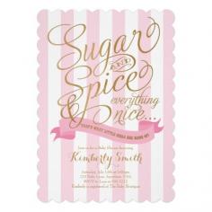 
                        
                            Sugar and Spice Baby Girl Baby Shower Invitation Custom Invitations, slanted handwritten style font wit a pretty subtle pink and white stripe background.  Classy and sweet.
                        
                    