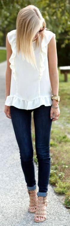 Asos White Peplum Ruffle Tank Top