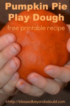 
                        
                            Awesome smellin' Pumpkin Pie Play Dough Recipe and Printable - Make Playdough quickly and easily with this printable recipe.
                        
                    