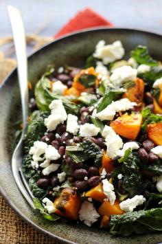 Sweet, spicy, smoky, and earthy is the best way to describe this butternut squash and smoky black bean kale salad.