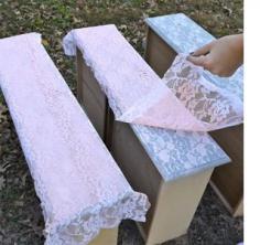
                        
                            Transform furniture with lace and spray paint. LOVE this idea!! Who needs to buy stencils?? :)
                        
                    