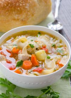 
                        
                            Chicken Noodle Harvest Vegetable Soup Recipe -- Healthy 30 minute comforting soup with a slow cooker option. #crockpot #cleaneating
                        
                    