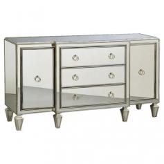 Showcasing 3 drawers and 2 doors, this lovely sideboard brings a touch of glamour to your entryway or living room with its mirrored glass panels and chrome f...