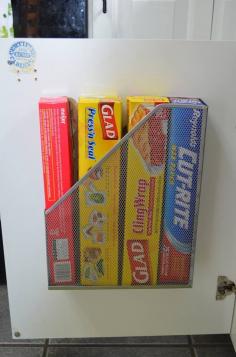 Clever way to store saran-wrap!