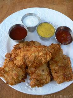 Potato Chip (or corn flake) Chicken - use yogurt instead of butter and bake instead of fry.