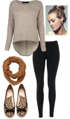 "Simple Fall Outfit with Leopard Flats".... Now to find some leopard flats!