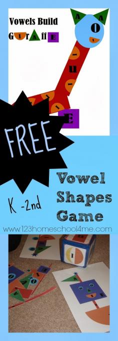 FREE Vowel Shapes Game for Kindergarten, 1st grade, and 2nd grade homeschoolers language arts #vowels #homeschool #education #preschool #kindergarten