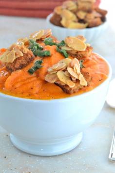 Cream of Carrot Soup with Almond Croutons #glutenfree