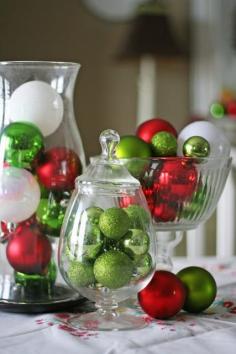 Simple and pretty way to decorate w/ glass dishes that rarely get used V and Co.: easy last minute holiday decor