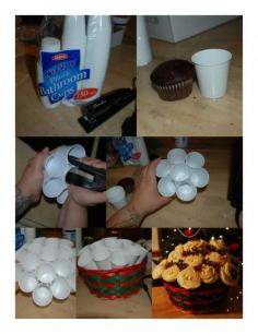 
                        
                            Cupcake Bouquets using cups stapled together... better than toothpicks.
                        
                    