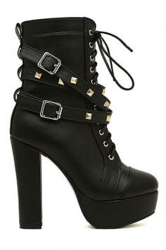 #ROMWE | Rivets Shoelace Black High Heels, The Latest Street Fashion