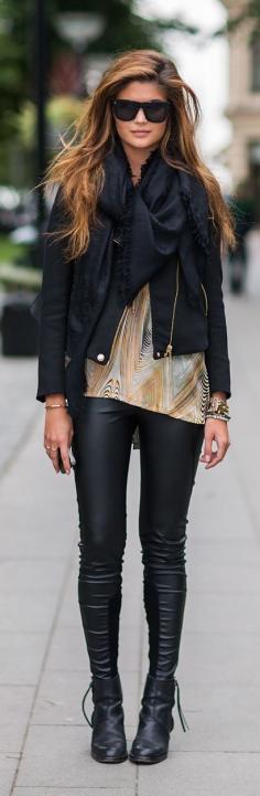Leather Look Legging, any long beautiful blouse and Ponte Moto Jacket. Great fall look