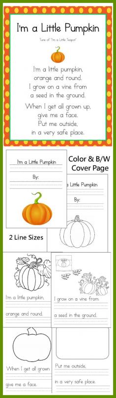 I'm a Little Pumpkin poem & copy work! Created for PreK-1st grade and provides 2 line sizes to accommodate writing / printing abilities! Download Club members can download @ www.christianhome...