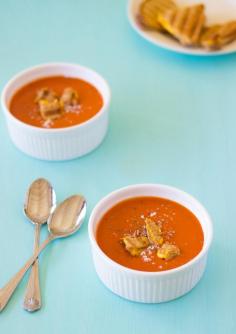 Roasted Tomato Soup with Grilled Vegan Cheese Croutons