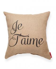 Je Taime Burlap Throw Pillow