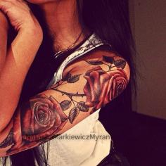 Roses sleeve tattoo, This is kinda how I would like for mine to eventually turn out. lol but I doubt I ever get the courage to do it.