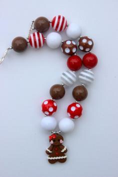 christmas chunky necklace girls gingerbread by LightningBugsLane