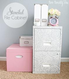 love this stenciled filing cabinet