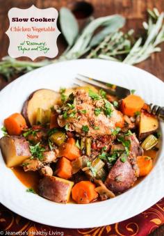 
                        
                            This Chicken stew will warm your belly and make your kitchen smell amazing! Braised in a tomato-based sauce and flavored with rosemary, thyme and sage, it's pure comfort food. #healthyrecipe #comfortfood #chicken #slowcooker
                        
                    