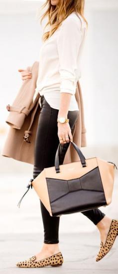 Bag + loafers + trench