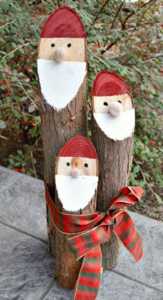 
                        
                            DIY Log Santas~ we just cut some trees down, so now to start working on my husband about this sweet Santa project. : )
                        
                    
