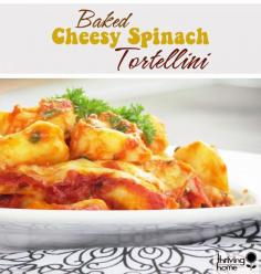 Baked Cheesy Spinach Tortellini is an easy way to sneak more nutrition into a family pleasing comfort dish.