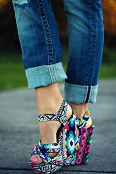 Shoes: cute accessories tribal pattern print high heels cute heels wedges summer adorable bold bold