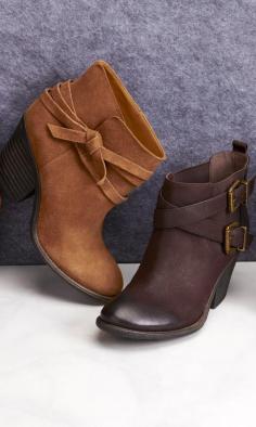 
                        
                            Suede bootie with a walkable stacked heel
                        
                    