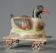 Painted Papier-mache Duck Pipsqueak Pull-toy