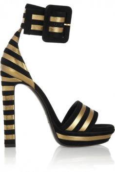 Saint Laurent | Striped suede and metallic leather sandals | net-a-p...