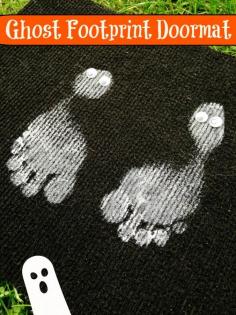 DIY Kid's Halloween Ghost Footprint Doormat - Dollar Store Craft idea for October