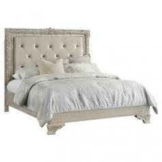 Channel French royalty in your master suite or guest room with this ornate bed, showcasing a button-tufted headboard and an aged oak finish.   ...