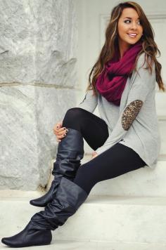 
                        
                            Fall Outfit With Elbow Patch Blouse and Long Boots
                        
                    