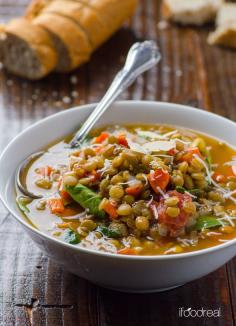 
                        
                            Spinach & Lentil Soup Recipe - Vegan & gluten free soup with green lentils, spinach & diced tomatoes. Perfect for Meatless Mondays. #cleaneating
                        
                    