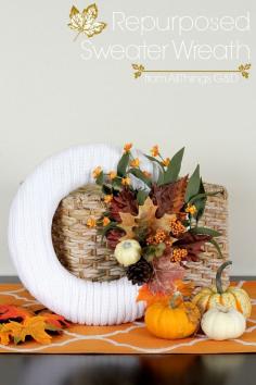 
                        
                            Save your old, ripped or stained cable knit sweaters from the trash or donate pile and turn them into a fall sweater wreath! | www.allthingsgd.com
                        
                    