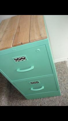 Like the idea to add wood to top of this filing cabinet, makes it look more like a piece of furniture