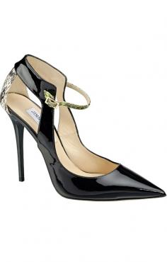 
                        
                            Jimmy Choo Mystic patent and gloss elaphe pointy toe pumps in black, natural and lime | 2014
                        
                    