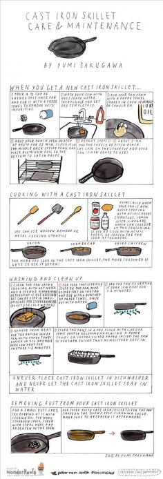 Cast Iron Skillet Care & Maintenance (infographic) | Yumi Sakugawa | The Secret Yumiverse