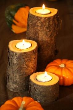 Easy Fall Candle Project Use a 1 1/2 inch bit, that will fit the candle perfectly. You can measure the depth by placing the bit next to a candle and marking the bit with tape. As you drill into the wood, when the tape hits the wood it is time to stop.