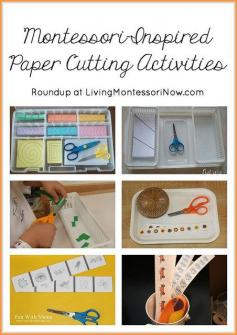 Roundup post with links to lots of free printables plus Montessori-inspired ideas and activities for scissor practice and paper cutting