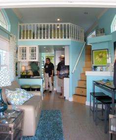 
                    
                        Interior of a 387 sqft solar-powered cottage manufactured by Palm Harbor Homes. Tour the house here so cute!
                    
                