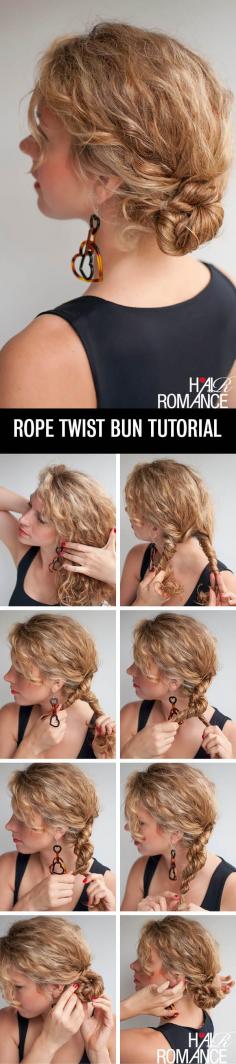 Hair Romance - rope twist braid bun hairstyle tutorial for curly hair