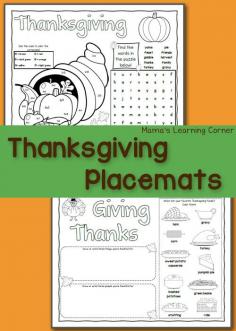 
                    
                        Free Printable Thanksgiving Placemats for your young learners!  A fun placemat to use all week!
                    
                