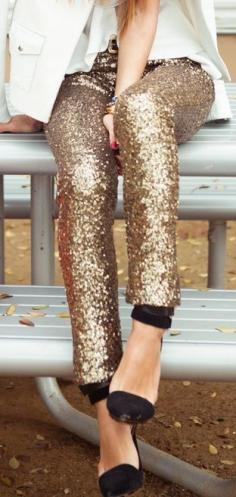 Glam up your concert look with these stunning sequins pants. Keep it simple with plain tops and shoes! #glam #concert #chic