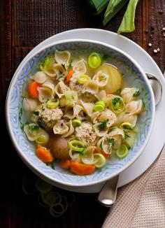 
                    
                        Turkey Meatball and Pasta Soup Recipe -- Quick healthy soup your kids will love. Gluten free, freezer friendly and makes great leftovers. #cleaneating
                    
                