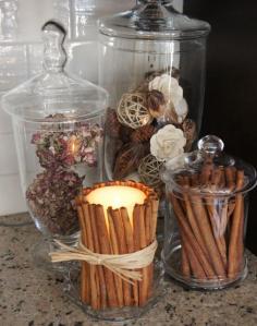 
                    
                        Fall décor. The cinnamon  would fill the house with yummy scents !! Add Vanilla candle or spiced pumpkin candle..
                    
                