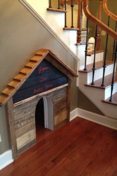 
                        
                            DIY Dog house built under the stair case. Love this but painted and prettier!
                        
                    